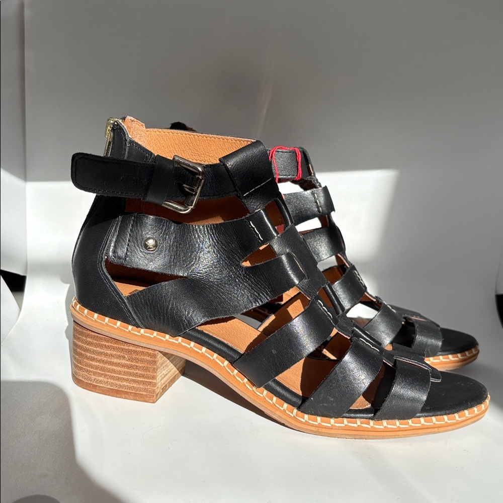 NWT Pikolinos Blanes black leather cage sandals with block heel 39 - Picture 4 of 8
